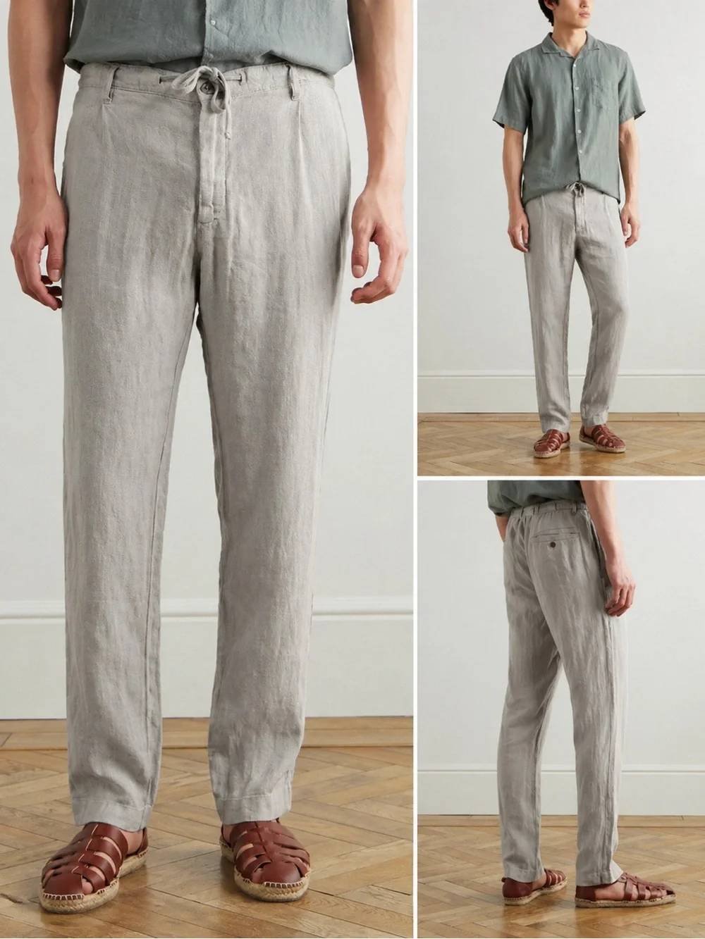 Hartford Slim Men's Light Gray Linen Drawstring Chinos French